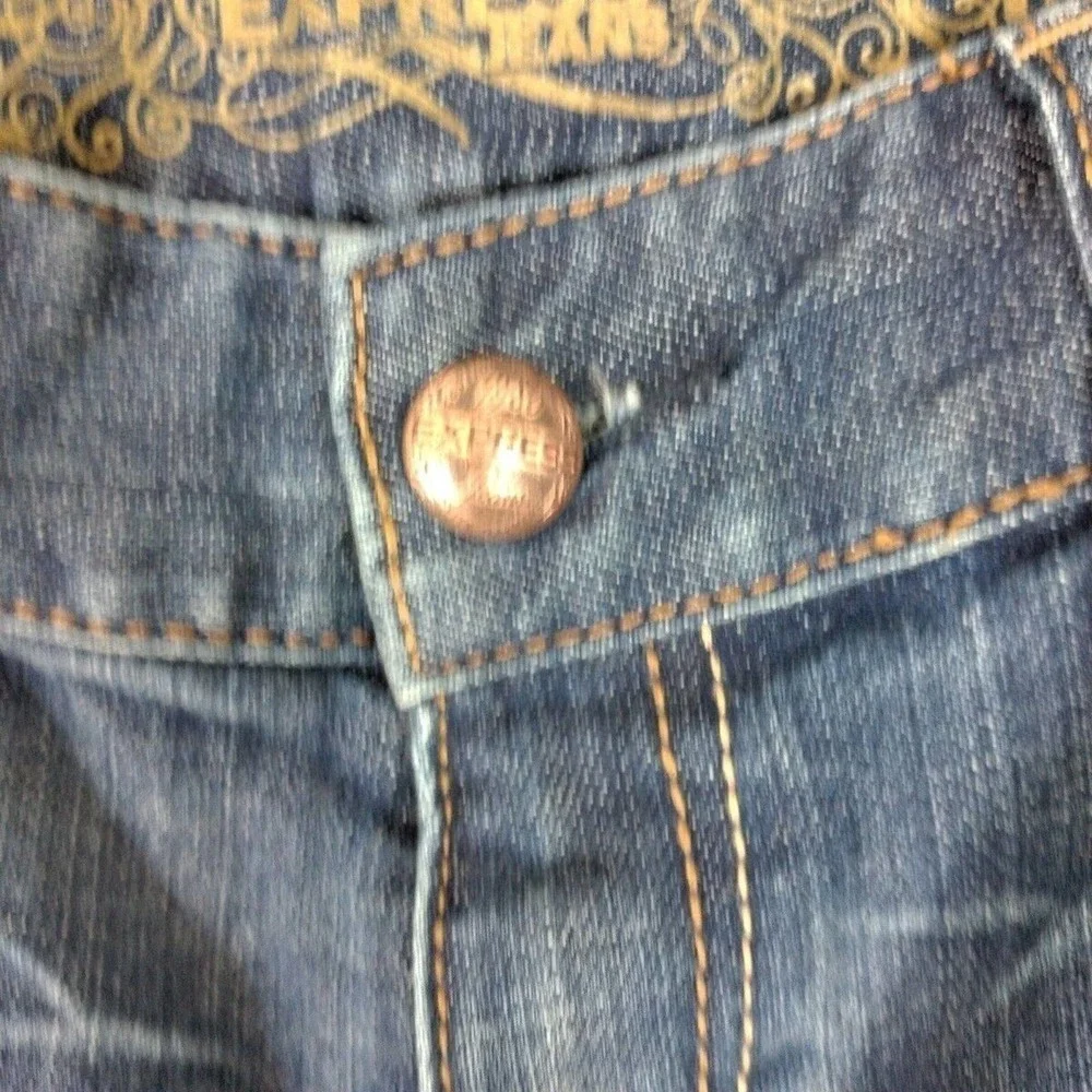 VTG Express Jeans Sz 0 Blue Denim Distressed Straight Leg Jeans Womens Mid RIse - Picture 6 of 9
